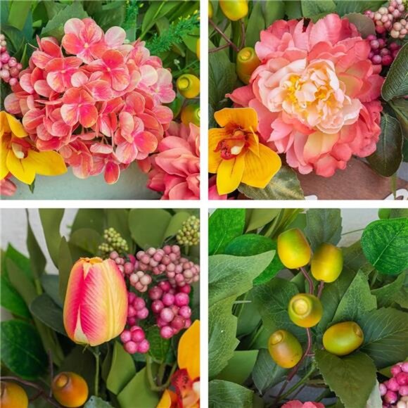 Summer Wreaths for Front Door Outside – 24 Inch Artificial Spring Floral Wreath - Picture 2 of 7